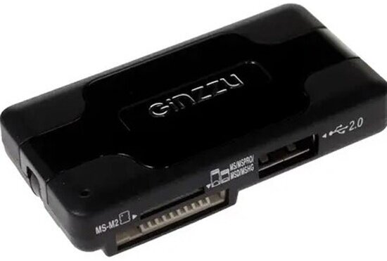 Картридер внешний Ginzzu GR-417UB SD/SDHC/SDXC/MicroSD/MS/M2 + 3xUSB Hub черный - фото №2