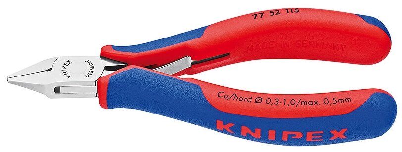 Бокорезы KNIPEX для электроники, острая плоская головка, 115 мм, 2-комп ручки