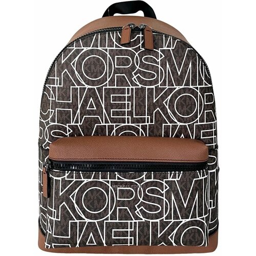 фото Рюкзак michael kors мужской кожа/пвх коричневый в монограмму и белыми лого надписями