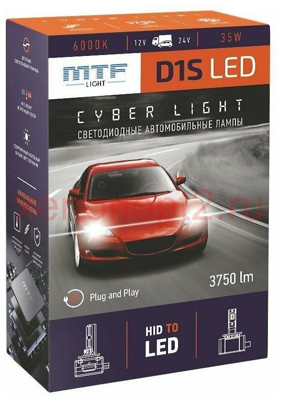 Светодиодные лампы D1S Cyber Light 6000К Холодный Белый свет, комплект