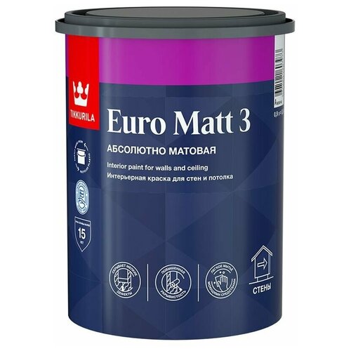 Краска интерьерная Tikkurila Euro Matt 3 база А белая 0,9 л