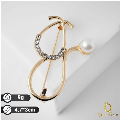 Брошь Ювелирная шкатулка, жемчуг имитация, стразы, золотой, белый