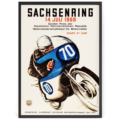 Большой постер на стену мото гран-при Sachsenring 1968 год 90 x 60 см в тубусе