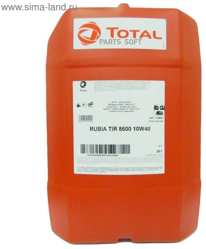 Моторное масло RUBIA TIR 8600 10W40 20L аналог 110801 TOTALENERGIES / арт. 10280901 - (1 шт)
