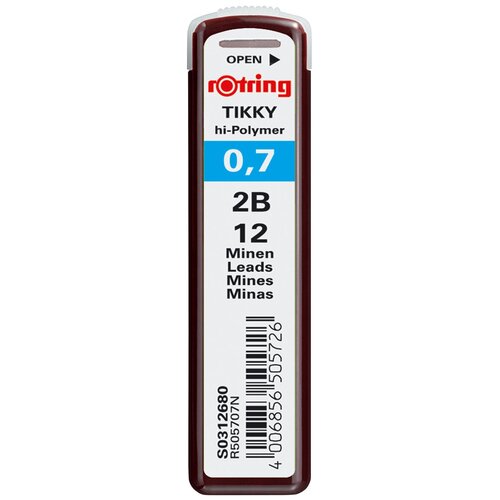 Грифель Rotring TIKKY S0231230 0.7мм 2B (12гриф) грифели rotring s0230451 12 шт 118 мм