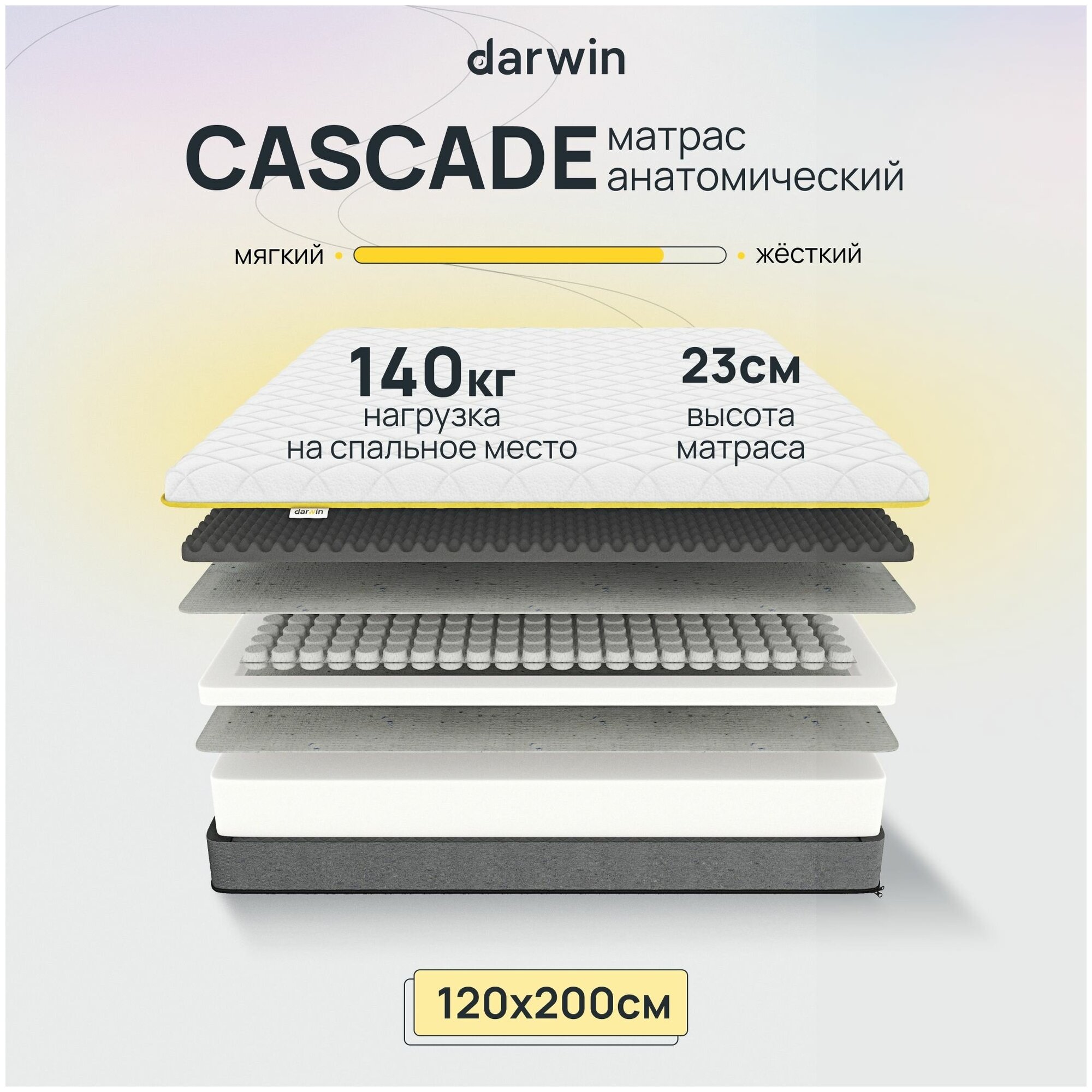 Пружинный матрас Darwin Cascade 120x200, независимые пружины, высота 23 см, 1 шт, белый