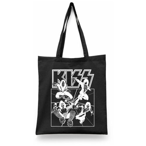 фото Сумка-шоппер унисекс каждому своё "kiss/рок группа" черная