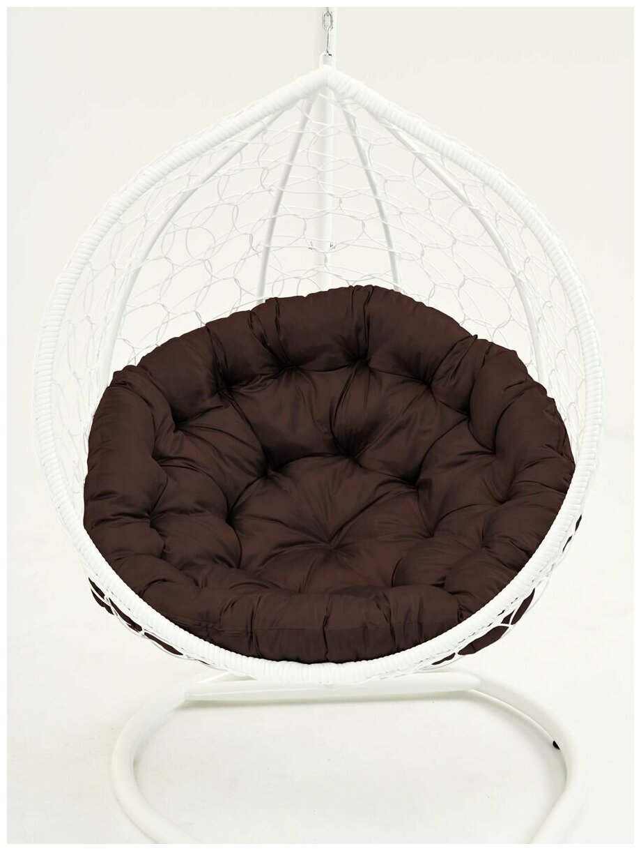 Подвесное кресло Yova Bubble из эко-ротанга, усиленная стойка до 225 кг белая, подушка круглая коричневая - фотография № 5