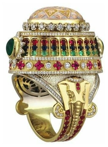 Кольцо Эстет, комбинированное золото, 750 проба, бриллиант, сапфир, изумруд, рубин, размер 17.5, бесцветный, зеленый