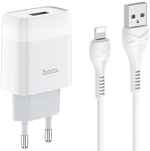 Сетевой адаптер питания Hoco C72A White зарядка 2.1А USB-порт + кабель Lightning - белый