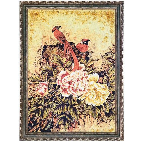 «Попугаи с цветами» панно из балтийского янтаря