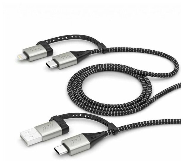 Кабель Deppa 4 в 1 Lightning, USB Type-C, USB Type-C, USB A, 1.2м, Black (арт.72311)