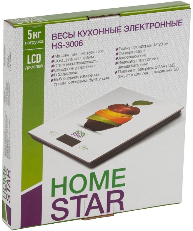 Весы кухонные электронные Homestar HS-3006, до 5 кг, яблоко - фотография № 3