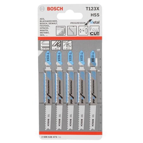 Пилки для лобзика T 123 X BOSCH Progressor for Metal, 2608638473, 5 шт.