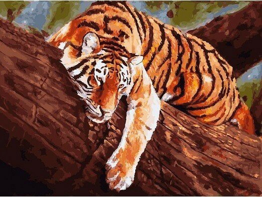 Тигр на дереве живопись на холсте 30*40см