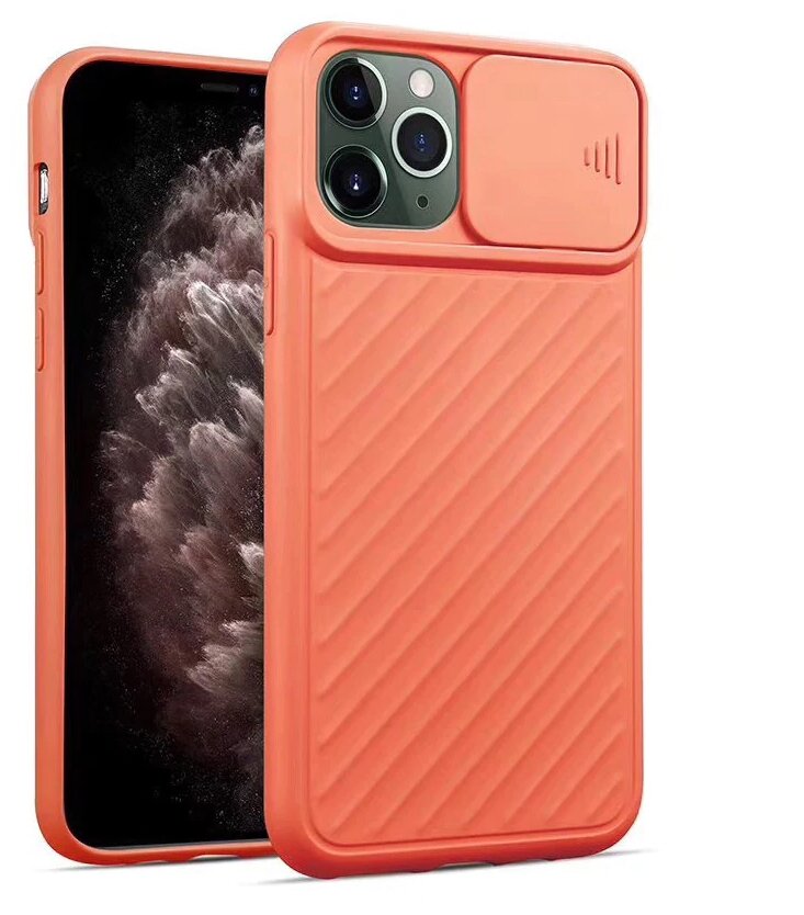 Чехол силиконовый для iPhone 11 Pro Max со шторкой для камеры оранжевый