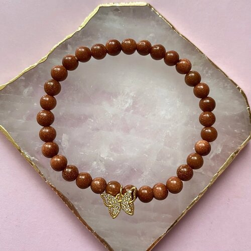 фото Браслет из голдстоуна "высокие амбиции" с подвеской бабочкой, 17,5 см for crystals & love