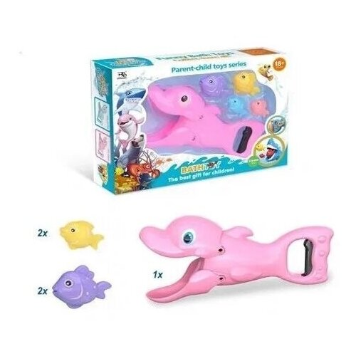 игрушка для купания розовый дельфин с рыбками в коробке 2578 b Игрушка для купания Розовый дельфин с рыбками, в коробке 2578-B