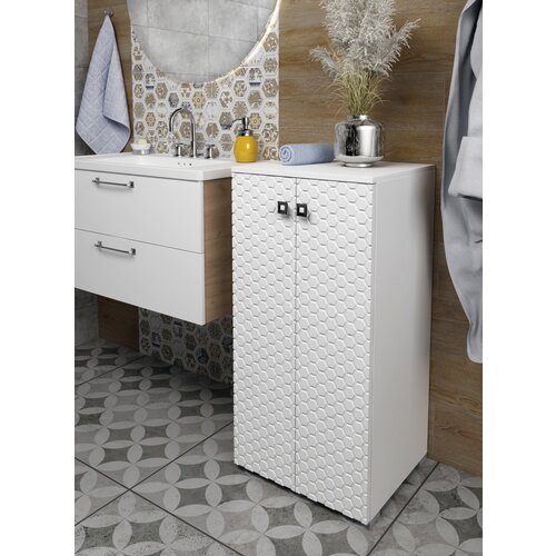 Шкаф для ванной комнаты, Гестия, цвет белый, Пенал Соната 2 двери, 83,6*40*35