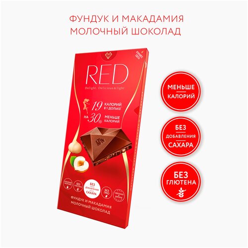 RED Delight Молочный Фундук и Макадамия со сниженной калорийностью, 0.085 кг