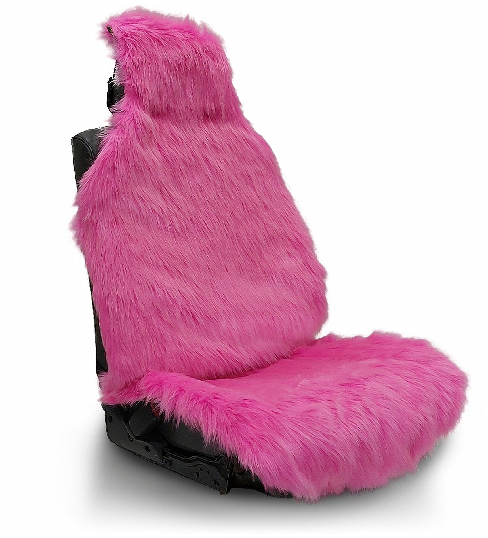 фото Меховая накидка в салон автомобиля на водительское автокресло или сиденье переднего ряда со слитным подголовником