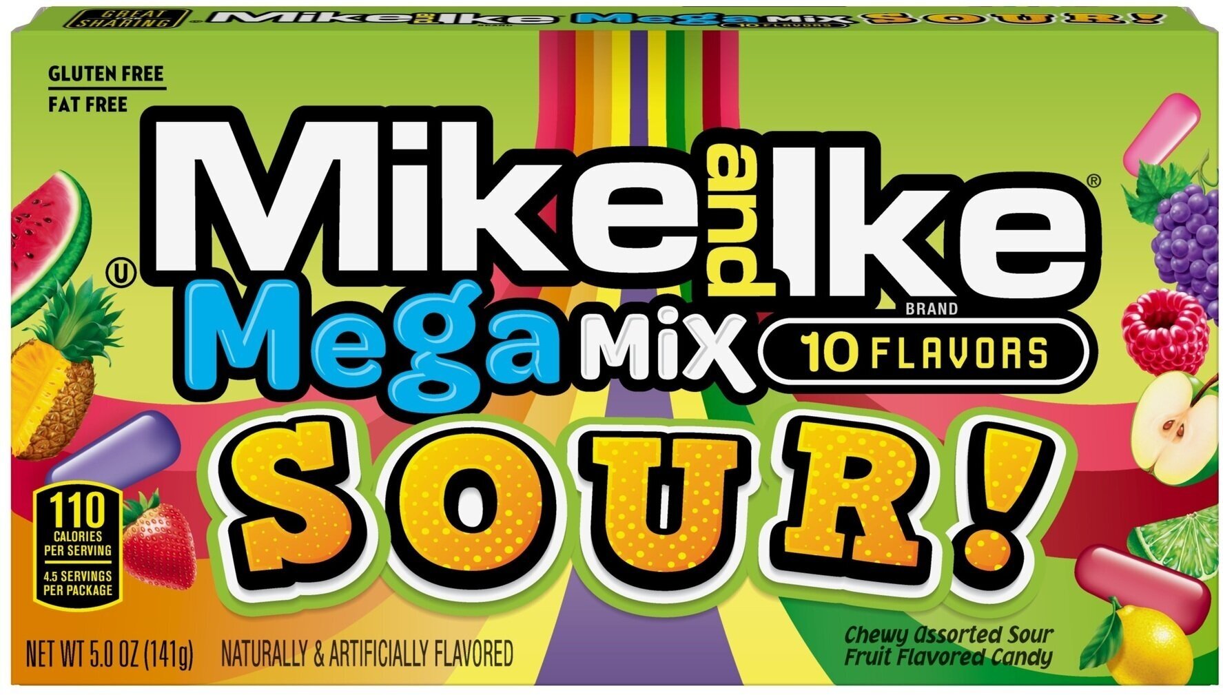 Американские кислые жевательные конфеты Mike and Ike Megamix SOUR 10 вкусов США 141гр - фотография № 1