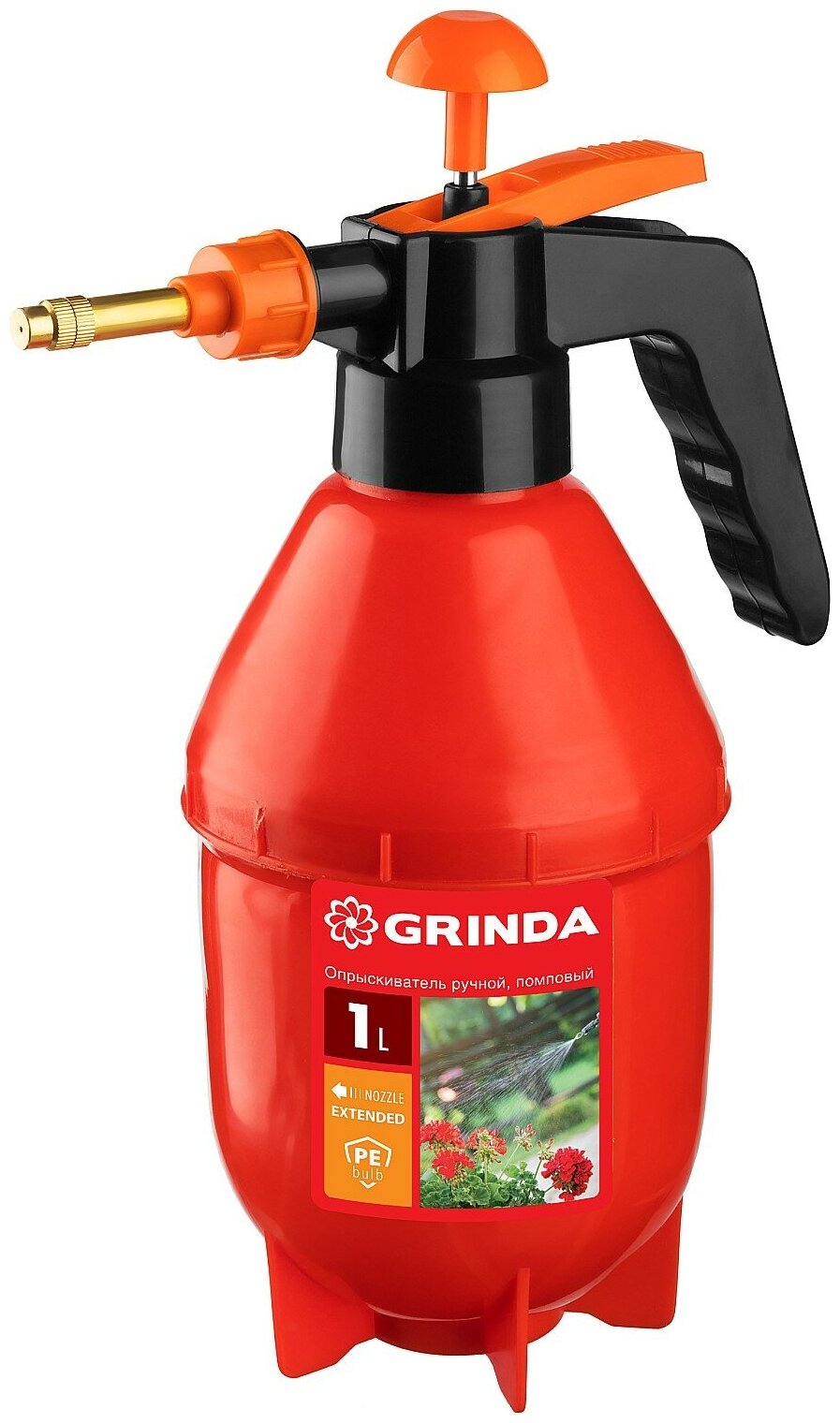 GRINDA PS-1E, объем 1 л, ручной, с удлинённым соплом, колба из полиэтилена, помповый опрыскиватель (40366)