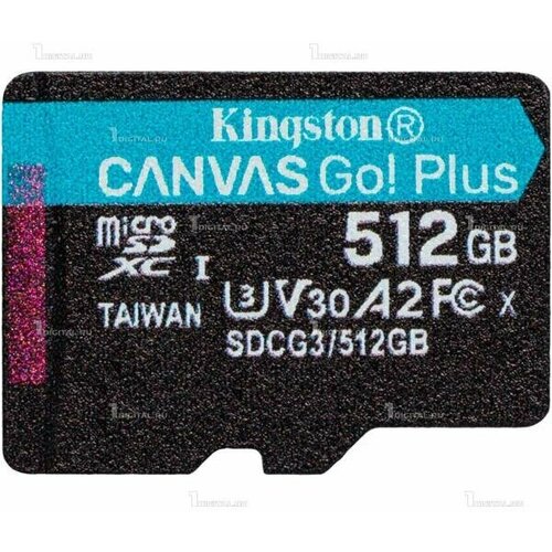 Карта памяти microSDXC UHS-I U3 Kingston Canvas Go! Plus 512 ГБ, 170 МБ/с, Class 10, SDCG3/512GBSP, 1 шт, переходник без адаптера