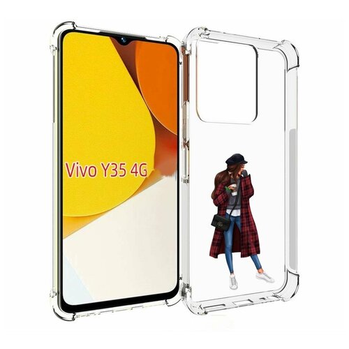 Чехол MyPads девушка-в-клетчатом-пальто для Vivo Y35 4G 2022 / Vivo Y22 задняя-панель-накладка-бампер