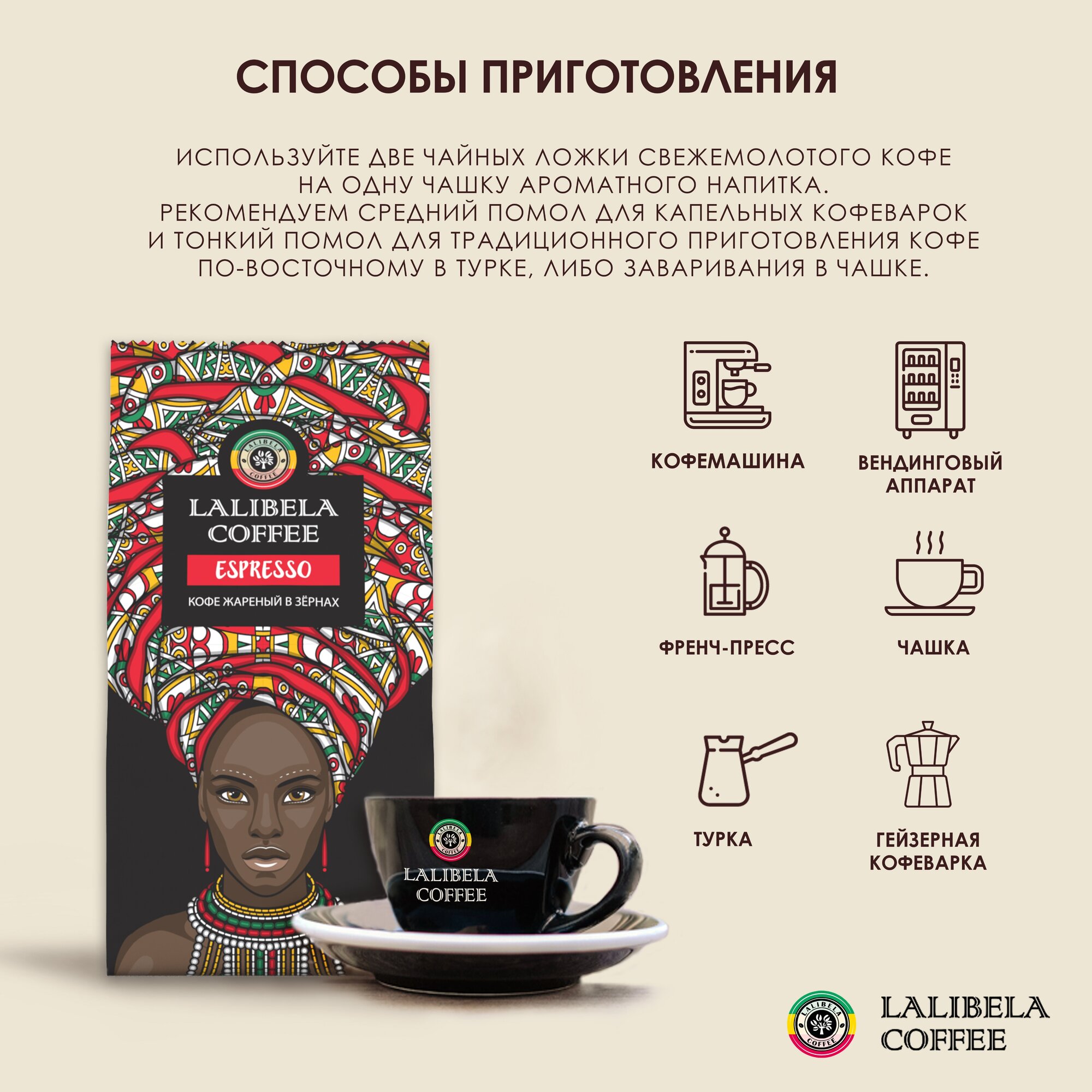 Кофе в зернах 1 кг LALIBELA COFFEE ESPRESSO, средняя обжарка — фото 1