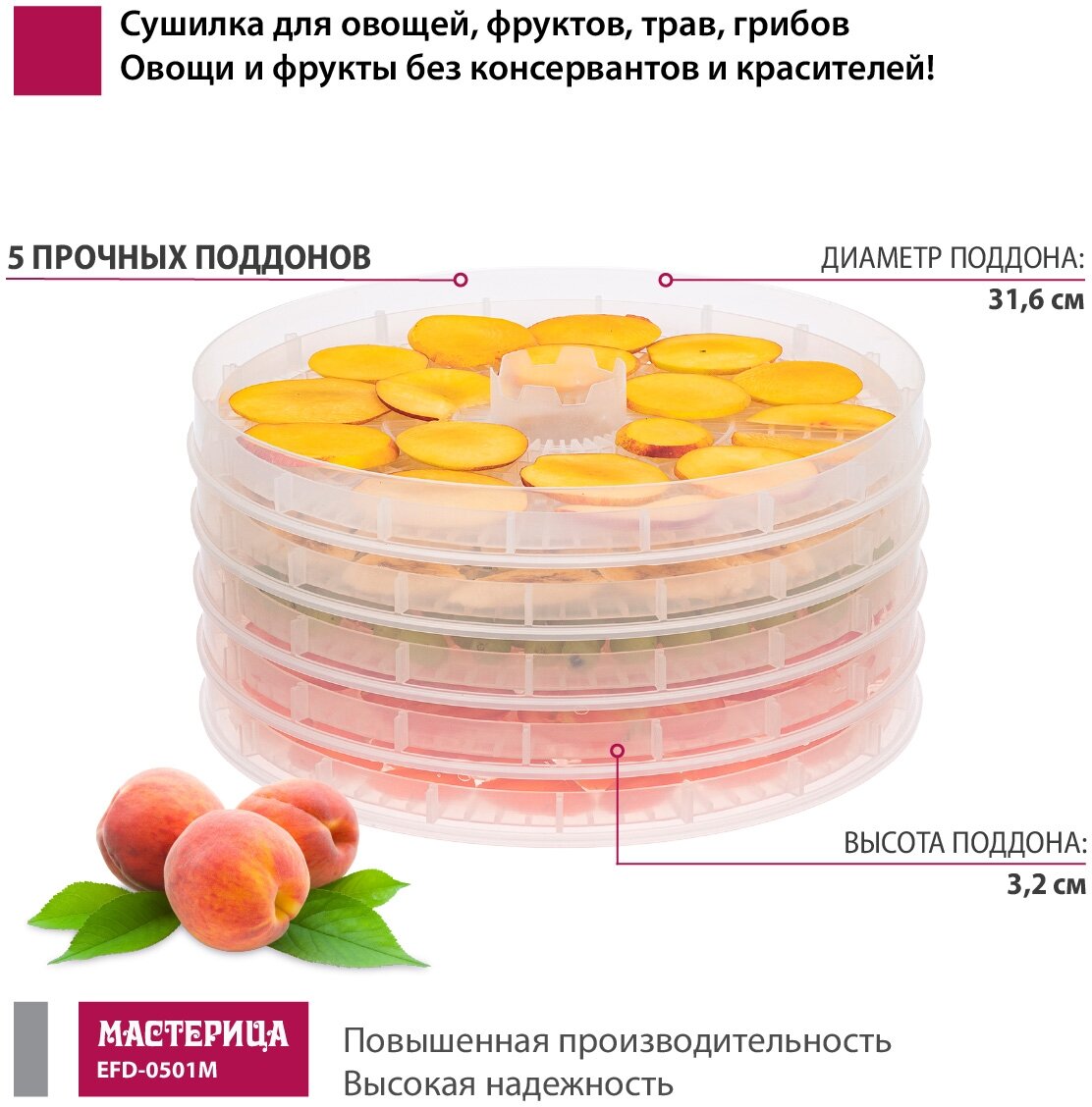 Сушилка Мастерица EFD-0501M (прозрачные поддоны), белый/прозрачный - фотография № 2