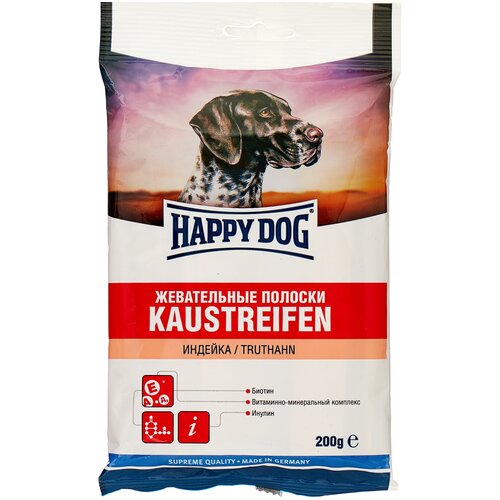 Лакомство для собак Happy Dog Жевательные полоски с индейкой, 200 г