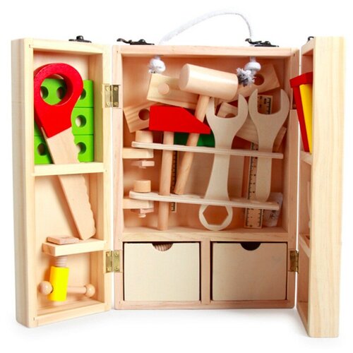 Детский набор инструментов, конструктор (дерево, 20 предметов)