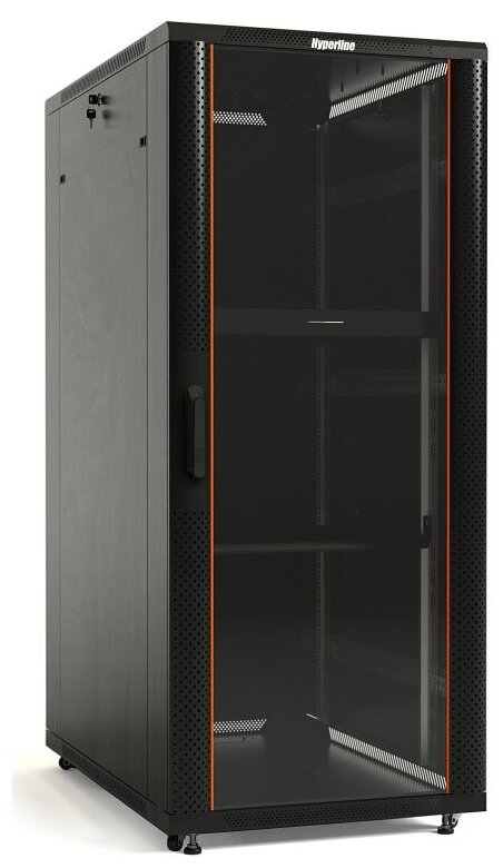 Шкаф серверный Hyperline (TTB-4266-AS-RAL9004) напольный 42U 600x600мм пер. дв. стекл задн. дв. спл. стал. лист 800кг черный 510мм IP20 сталь
