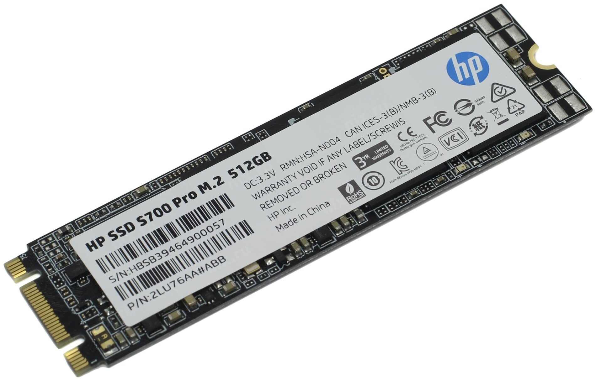 Твердотельный накопитель SSD M.2 512 Gb HP S700 Pro Read 563Mb/s Write 504Mb/s 3D NAND TLC 2LU76AA