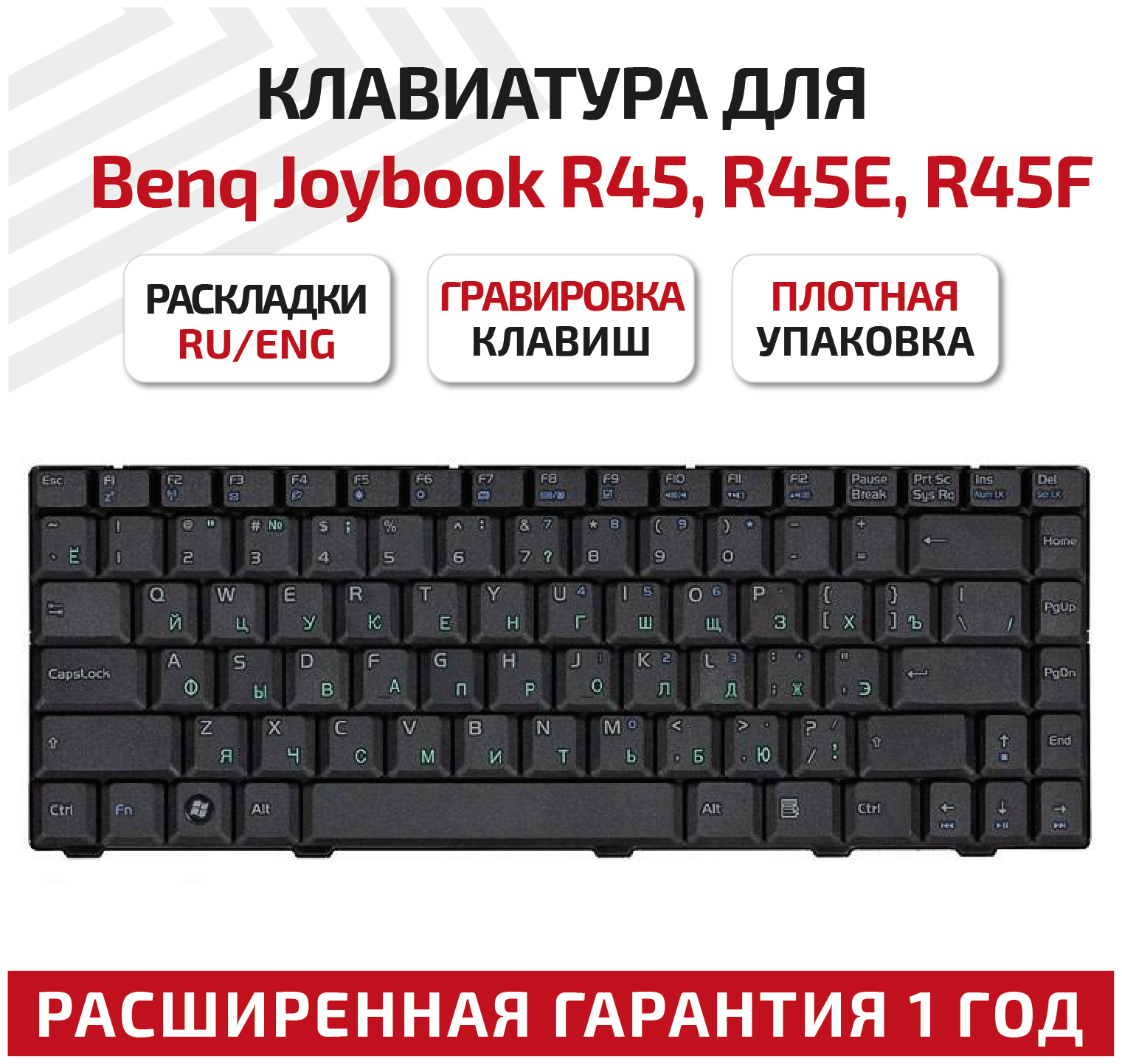 Клавиатура (keyboard) 04GNH41KRU00 для ноутбука BenQ JoyBook R45, R45E, R45F, R45EG, R46, R47, черная