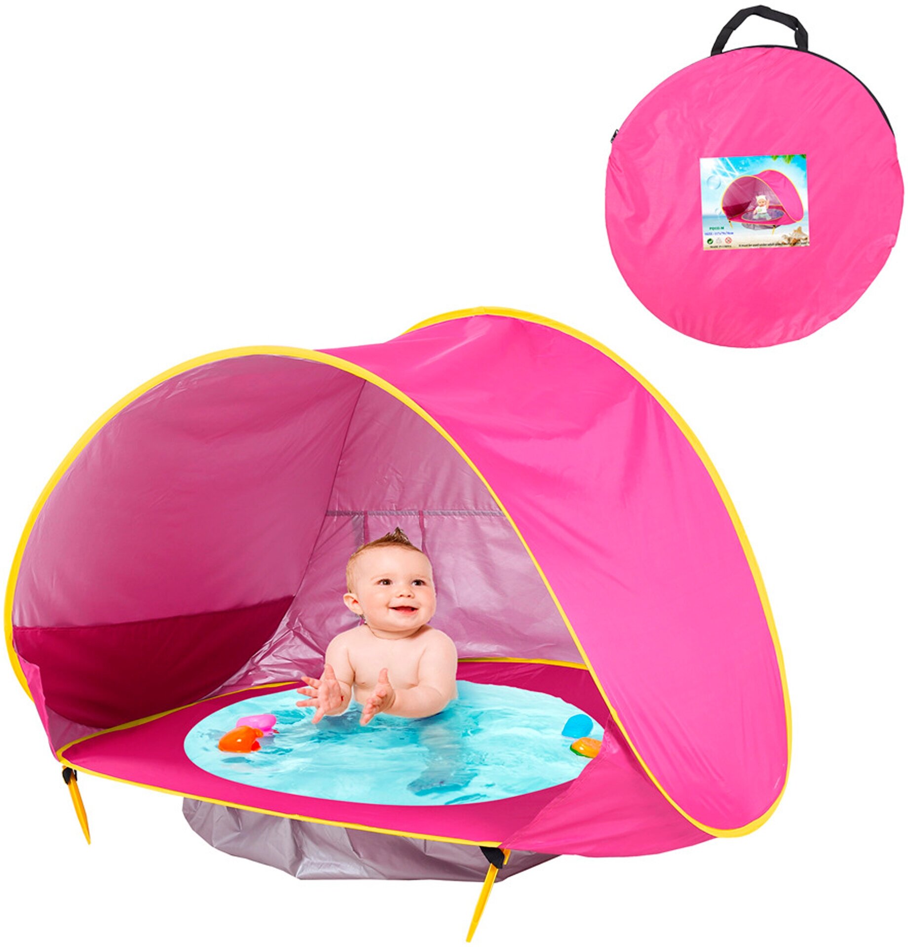 Детская пляжная палатка с бассейном и защитой от солнца, игровой комплекс для детей Розовый - фотография № 1