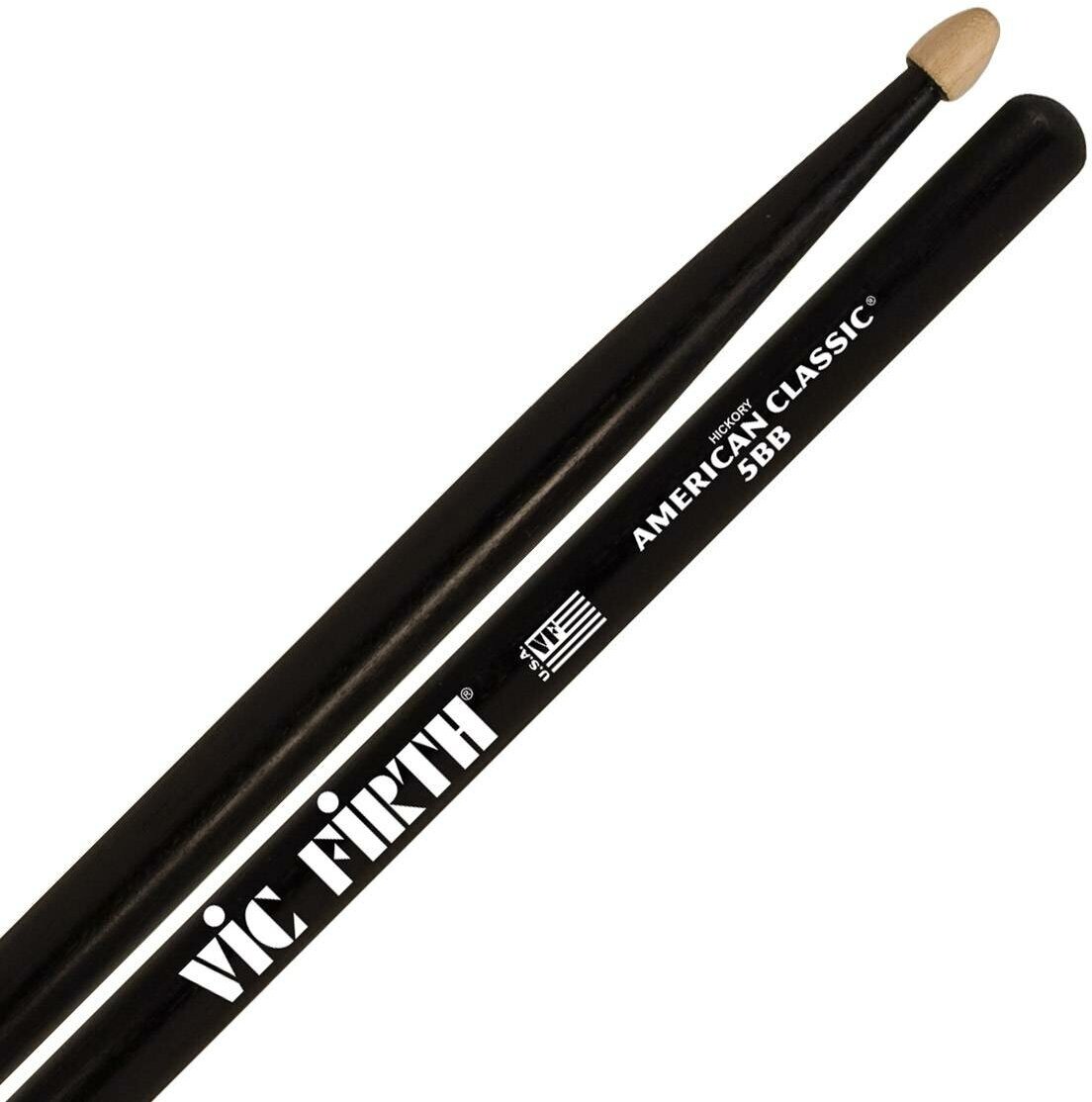 VIC FIRTH 5BB барабанные палочки черного цвета, тип 5B с деревянным наконечником, материал орех, длина 16", диаметр 0,595", серия American Classic