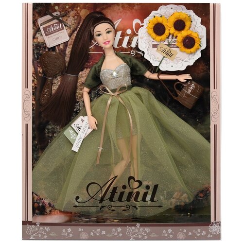 Кукла Atinil сумочка, букет подсолнухов, расческа в комплекте коробке