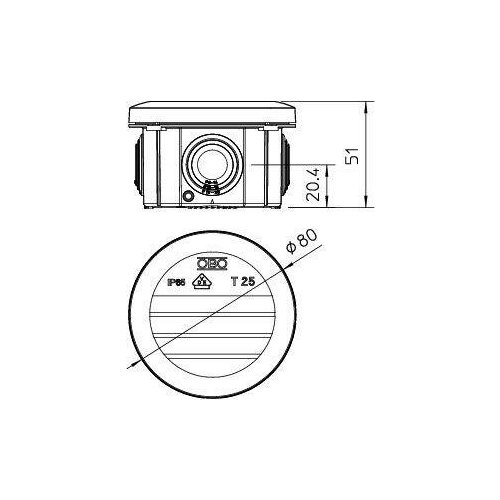 Коробка распределительная 80х51мм IP65 T25 4хM25 свет сер OBO 2007029 1455500₽