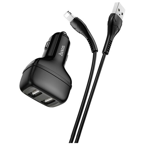 Автомобильное зарядное устройство 2xUSB с кабелем Lightning Hoco Z36 Leader - Черное автомобильное беспроводное зарядное устройство hoco s14 surpass