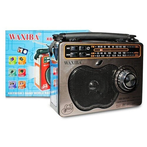 Радио Waxiba XB-281UR (SD/TF/MP3/AUX/USB,ремешок,фонарик,аккумулятор),серебро