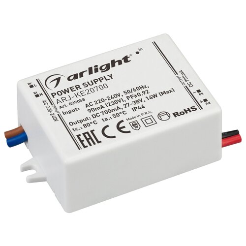 фото Блок питания arj-ke20700 (14w, 700ma, pfc) (arl, ip44 пластик, 5 лет) arlight