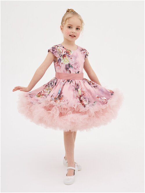 Платье Laura, нарядное, флористический принт, размер 128, розовый