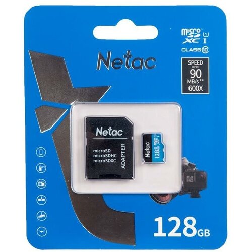 Флеш карта microSDHC 128GB Netac P500 (с SD адаптером) 80MB/s карта памяти microsdhc 32gb netac p500 nt02p500stn 032g r с sd адаптером 80mb s