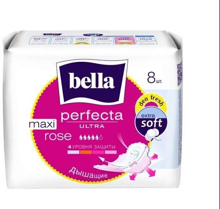 Прокладки BELLA Perfecta Ultra Rose deo fresh, дышащие, ультратонкие maxi 8 шт (5900516306113)