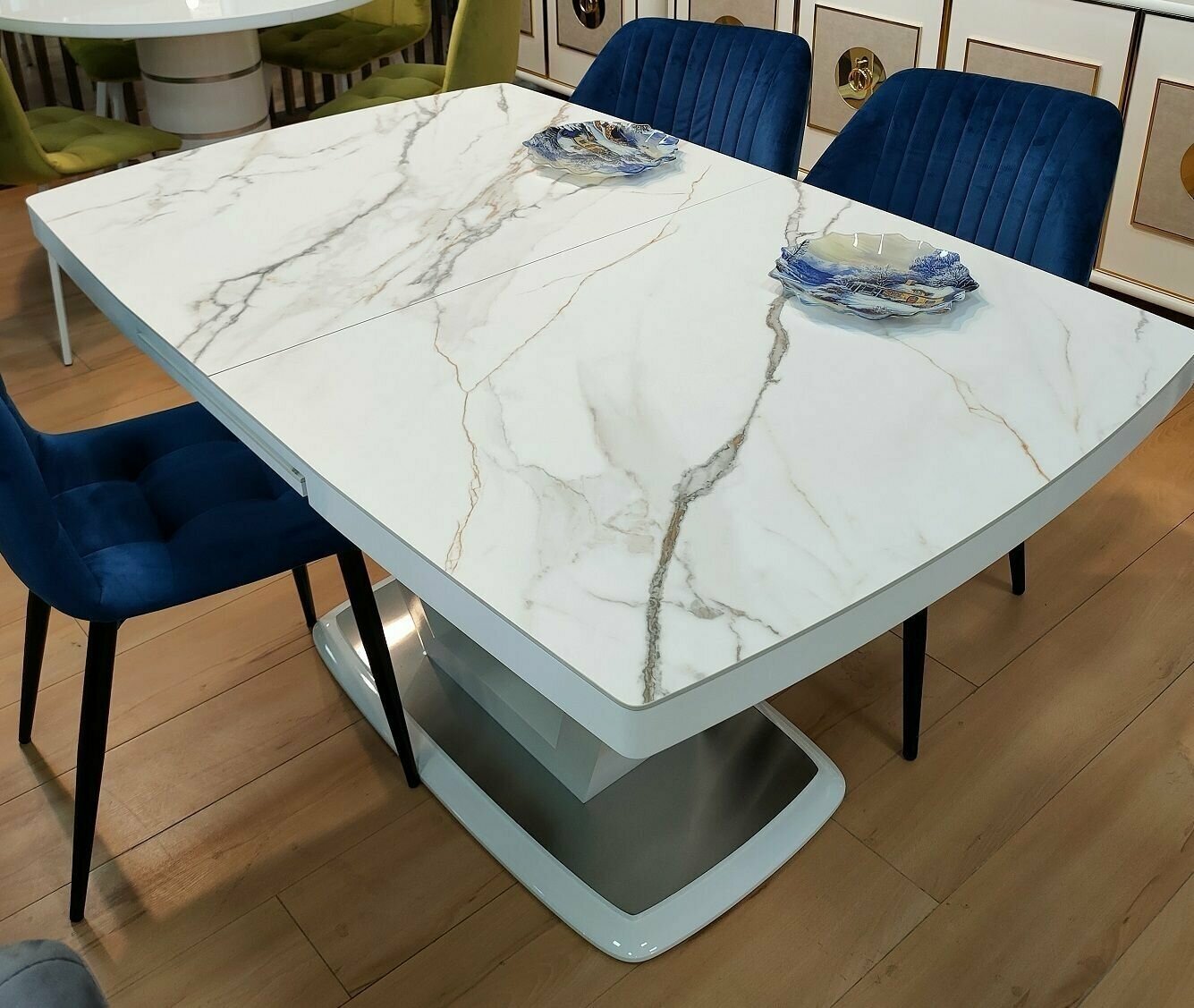 фото Стол керамогранит "Верона" 1400мм(+400) матовый К1, дно хром