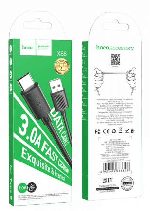 Usb Кабель-зарядка Type-C Hoco X88 3A 1м черный