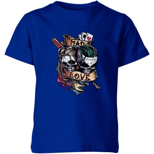 фото Детская футболка «джокер, харли квин, из кино, с принтом, любовь» (164, синий) us basic