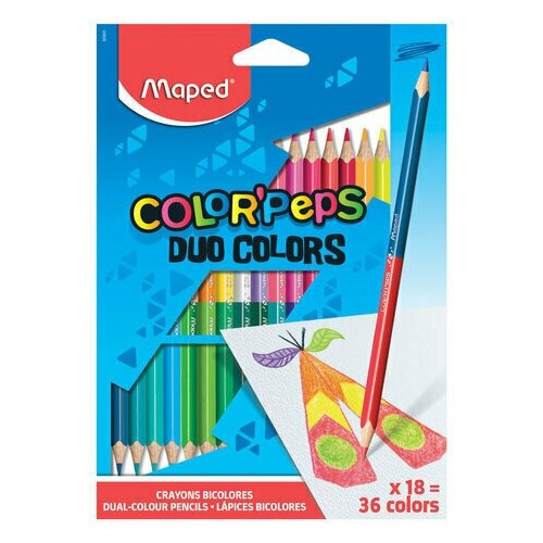 Набор 18 штук - Карандаши двусторонние MAPED (Франция) Color'Peps Duo, 18 штук, 36 цветов, трехгранные карандаши цветные centrum деревянные двусторонние 18 штук 36 цветов 88018